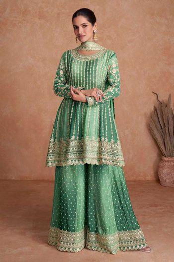 Real Chinnon With Front & Back Embroidery Work Suit