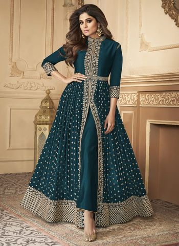 Shamita Shetty Embroidered Georgette Slitted Suit Sm04451037