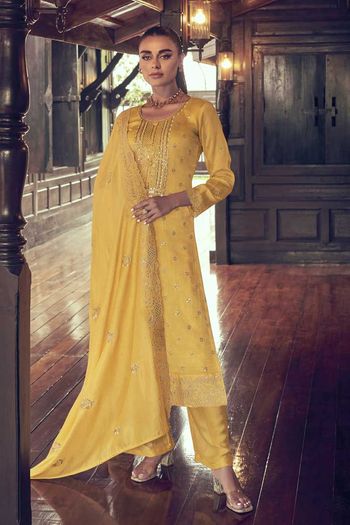 Silk Semi Stitched Party Wear Salwar Kameez