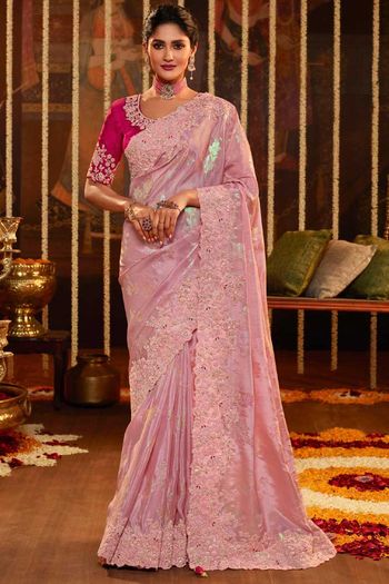 Half N Half Art Silk Saree in Light Pink : SRFA1443