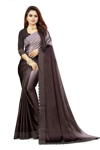 Siroski Work With Japan Satin Fabric Saree And Blouse Sr05370265