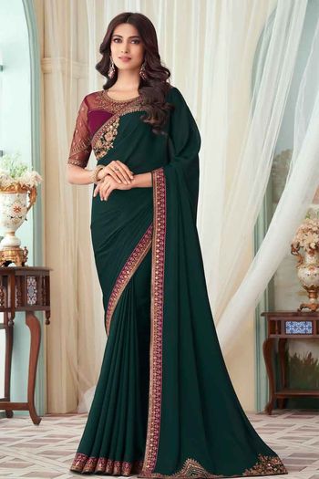 Thread Embroidred With Sequins Work Milano Silk Saree With Blouse Sr01352665