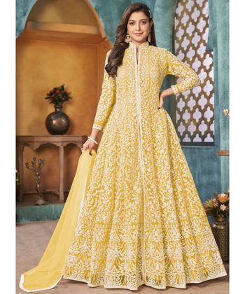 Traditional Embroidered Anarkali Pant Suit Semi Stitched