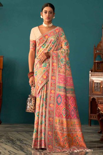 WOVEN WORK Printed Red Soft Kashmiri Pashmina silk saree, 5.5 m (separate  blouse piece) at Rs 3300/piece in Surat