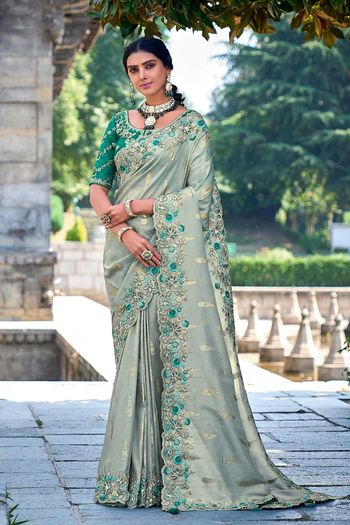 Banarasi Silk Saree with Woven, Heavy Embroidery work SR054113573