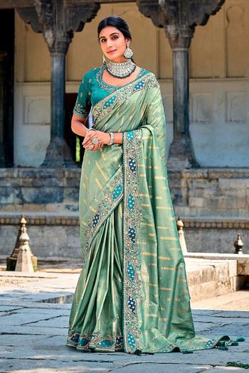 Banarasi Silk Saree with Woven, Heavy Embroidery work SR054113578