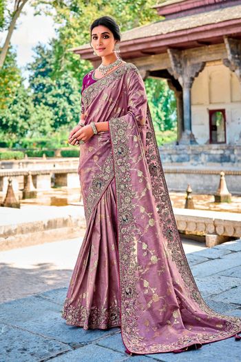 Banarasi Silk Saree with Woven, Heavy Embroidery work SR054113577