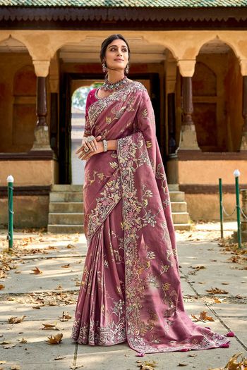 Banarasi Silk Saree with Woven, Heavy Embroidery work SR054113574