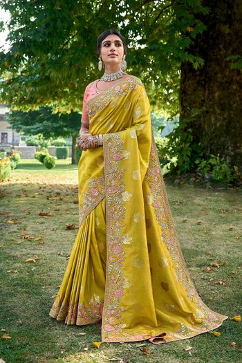 Banarasi Silk Saree with Woven, Heavy Embroidery work SR054113575