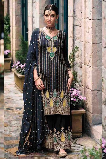 Chinon Silk Suit with Heavy Embroidery work SM054113676