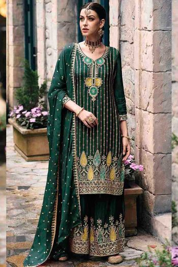 Chinon Silk Suit with Heavy Embroidery work SM054113675