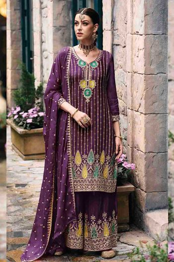 Chinon Silk Suit with Heavy Embroidery work SM054113677