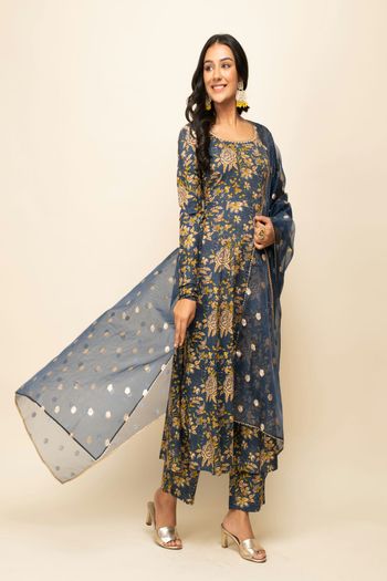 Cotton Suit with Printed, Hand work SM054113648