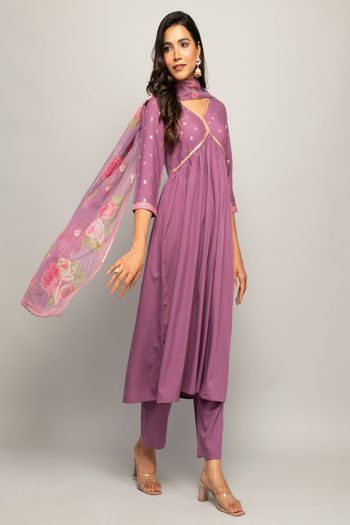 Crepe Suit with Printed, Hand work SM054113644