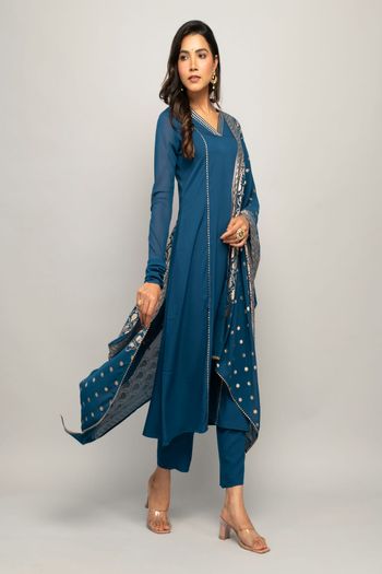 Crepe Suit with Printed, Hand work SM054113646