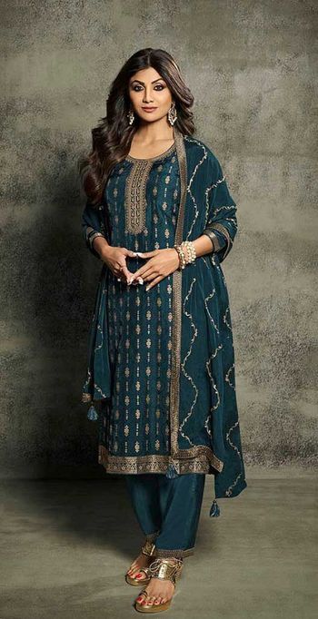 Jacquard Silk Suit with Woven, Embroidery work SM054113668