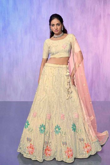 Net Lehenga with Heavy Embroidery work LD054113557