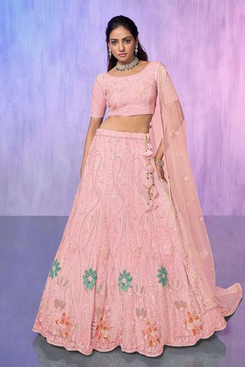 Net Lehenga with Heavy Embroidery work LD054113563