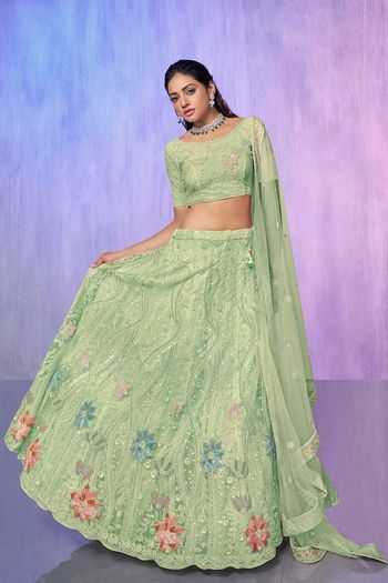 Net Lehenga with Heavy Embroidery work LD054113565