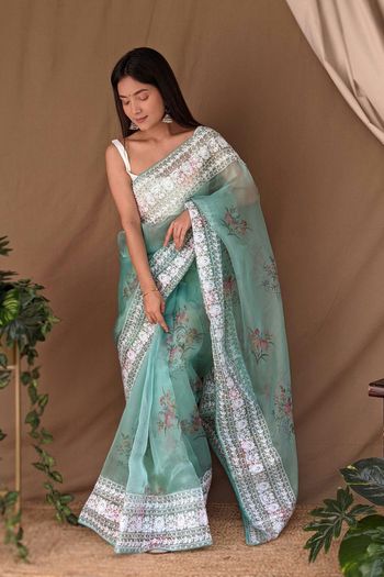 Exotic Sky Blue Color Special Organza Saree