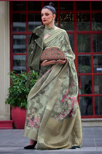 Poly Brasso Handloom Silk Sarees With Printed Poly Brasso Handloom Waving Work SR01353240