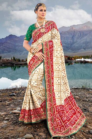 Pure Gajji Bandhej Satin Sarees With Embroidred With Mirror, Moti & Cut Dana Work SR01353261