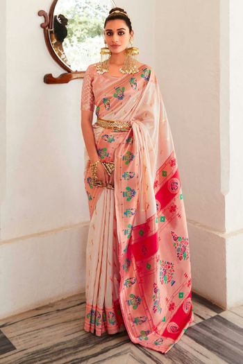 Buy Stunning Cream Heavy Embroidery Tissue Silk Saree Online in USA – Pure  Elegance