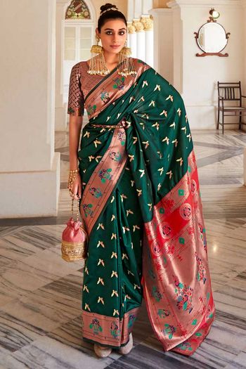 Heavy Kalamkari Print Soft Silk Saree with Muniya Border Paithani Pallu