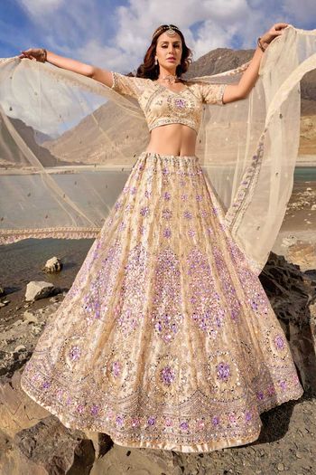 Pure Net Lehenga Choli With Heavy Thread Embroidery with Cut, Mirror and Zarkan Work LD01353094