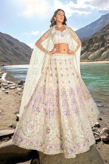 Pure Net Lehenga Choli With Heavy Thread Embroidery with Cut, Mirror and Zarkan Work LD01353099