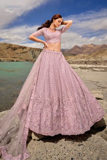 Pure Organza Lehenga Choli With Heavy Thread Embroidery with Cut, Mirror and Zarkan Work LD01353098