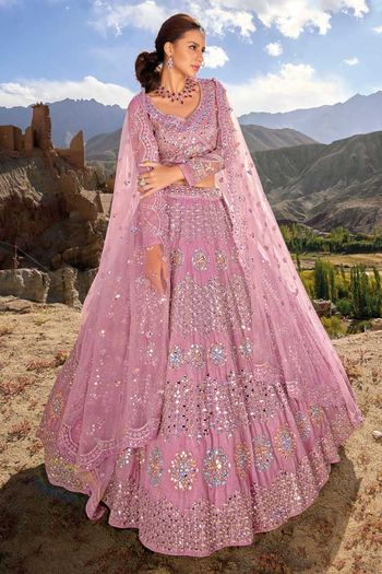 Fetching Pink Digital Print Embroidery Chinon Silk Party Wear Lehenga Choli  – RawaazFashion