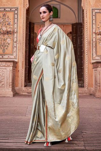 Pure Satin Silk Sarees With Woven Zari Work SR01353244