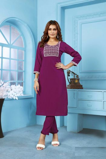 Rinkal Cotton Kurti with Embroidery work KR054113529