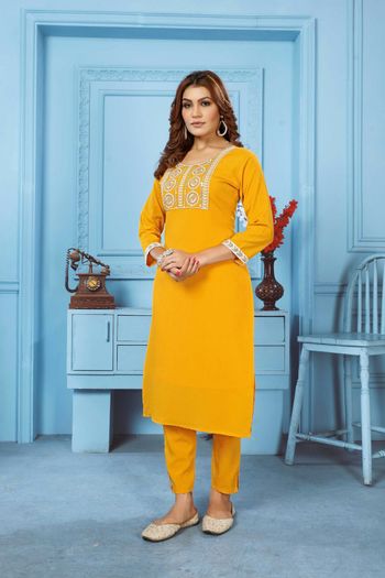 Rinkal Cotton Kurti with Embroidery work KR054113531