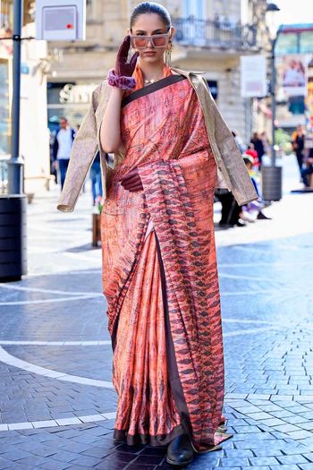 Satin Crape Sarees With Digital Print Work SR01353182