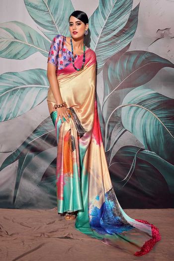 Satin Crepe Sarees With Digital Print Work SR01353221