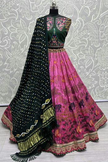 Silk Lehenga with Printed, Embroidery Lace work LD054113538