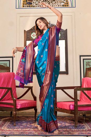 Soft Peshwai Paithani Silk Sarees With Jacquard Woven Work SR01353226