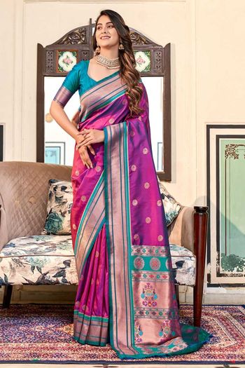 Classic Pink Paithani Silk Saree With Tempting Blouse Piece – LajreeDesigner