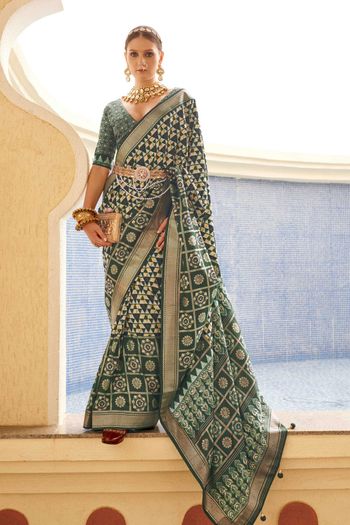 Superior Silk Sarees With Woven With Print Aqua Finish Work SR01353190