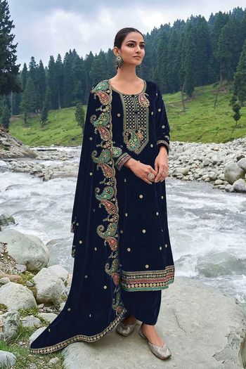 Velvet Suit with Heavy Floral Embroidery work SM054113689