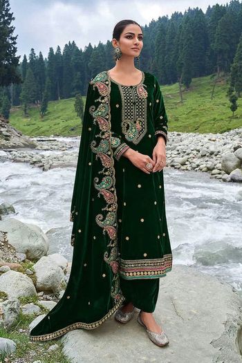 Velvet Suit with Heavy Floral Embroidery work SM054113686