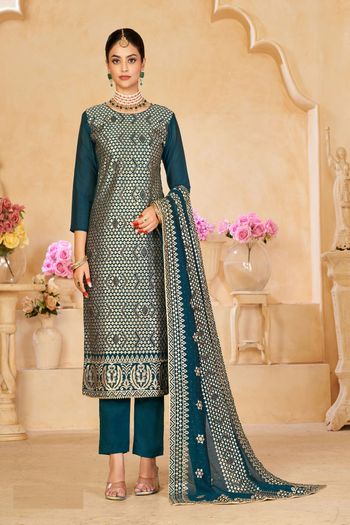 Vichitra Suit with Blooming Embroidery work SM054113637