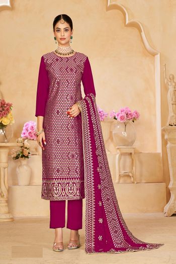 Vichitra Suit with Blooming Embroidery work SM054113636