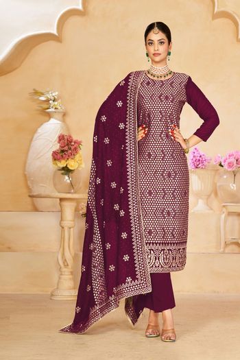 Vichitra Suit with Blooming Embroidery work SM054113639