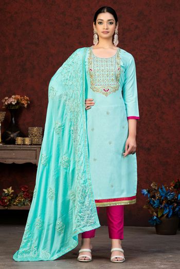Pure Cotton Salwar Suit with Heavy Embroidery & Kashmiri Print Pallu