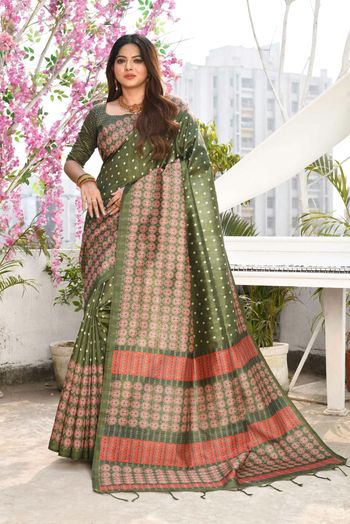 Green Cotton Silk Engagement Classic Saree