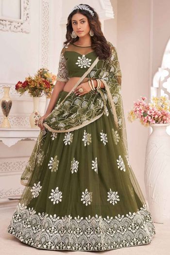 Georgette Thread Work Lehenga Choli In Grey Colour - LD4900676