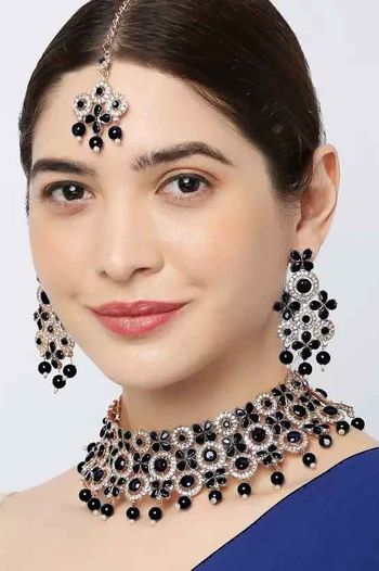 Indian Festive BlackColour Necklace Set NS05646763